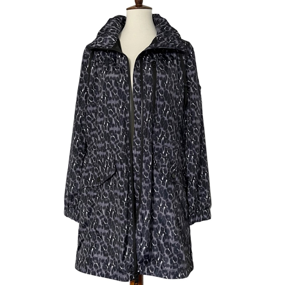 Lucky Brand Mid Thigh Length Rain Jacket Leopard Print Women's